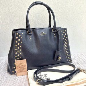 Coach Margot Studded Carryall F35270 - Midnight blue leather - MSRP $550 in EUC